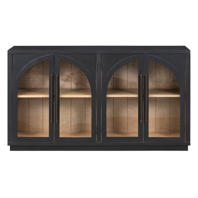 Luxystar 4-Door Sideboard Buffet Cabinet with Large Storage, Glass Doors and Adjustable Shelves for Dining and Living Room, Black