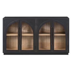 Luxystar 4-Door Sideboard Buffet Cabinet with Large Storage, Glass Doors and Adjustable Shelves for Dining and Living Room, Black - 1 of 4