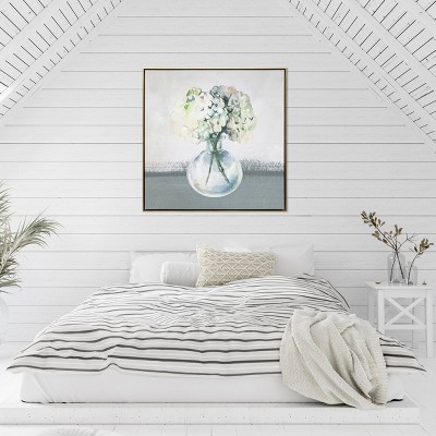 Hydrangea in Vase Watercolor Print on Gold Framed Canvas
