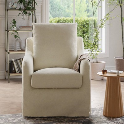 Ivory Eco-Linen Swivel Rocker with Removable Slipcover