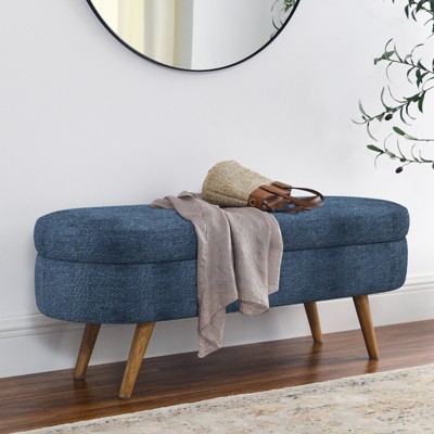 VisioGear Oval Ottoman, Storage Bench with Wood Legs for Living Room, Dark Blue, 43.5"*16"*16"