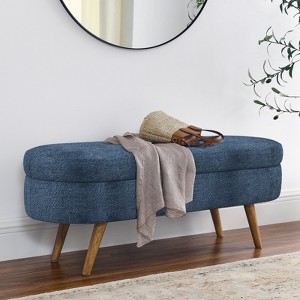 VisioGear Oval Ottoman, Storage Bench with Wood Legs for Living Room, Dark Blue, 43.5"*16"*16" - 1 of 4