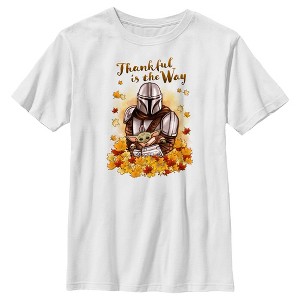 Boy's Star Wars: The Mandalorian Grogu and Din Djarin Thankful is the Way T-Shirt - 1 of 4