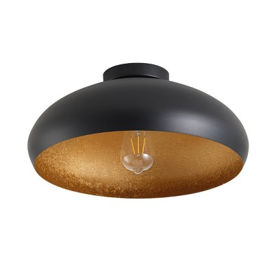 Dewdrop Modern Flush Mount Ceiling Light, Black and Gold Semi Dome Metal Fixture for Bedroom Hallway Entryway