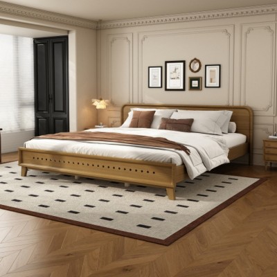 Wooden King Size Bed with Headboard, Sturdy Solid Wood Frame, Platform Bed, Minimalist and Modern Bedroom Furniture-Maison Boucle