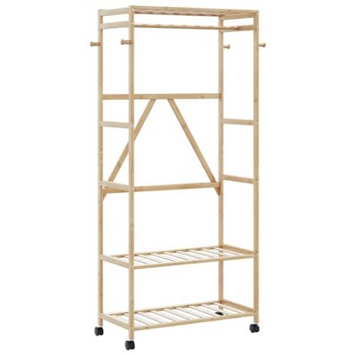 vidaXL Coat Rack with Shelves and Wheels 90 x 40 x 189.5 cm in Bamboo