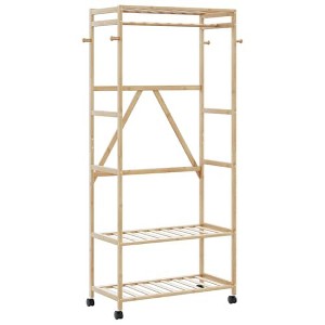 vidaXL Coat Rack with Shelves and Wheels 90 x 40 x 189.5 cm in Bamboo - 1 of 4