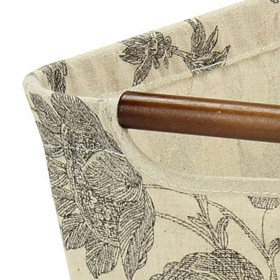 Small Beige Floral Tapered Storage Bin with Wood Handles