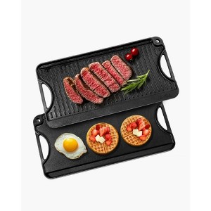 VEVOR 20x10" Cast Iron Reversible Grill/Griddle, Pre-Seasoned, Portable with Handle, Perfect for Indoor/Outdoor Stove, Gas, BBQ,Camping Family Cooking - 1 of 4