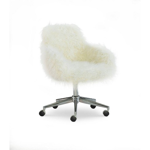 Fiona Modern Faux Fur Swivel Office Desk Chair White Linon Target