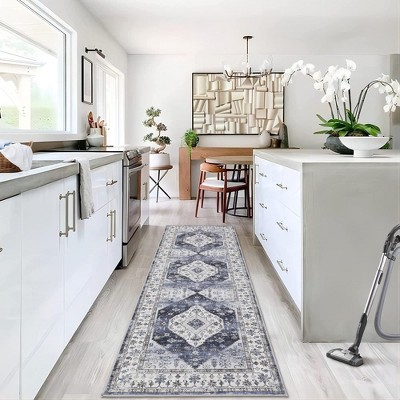 Vintage Washable Area Rug Boho Distressed Accent Rug Indoor Low Pile Non-Shedding Rug for Living Room Bedroom