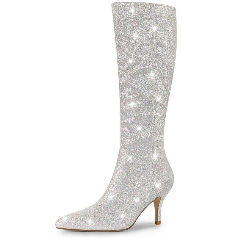 Allegra K Women's Pointy Toe Sparkle Glitter Stiletto Heel Knee High Boots, 1 of 7