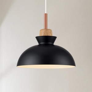 Rennnsan Veorix 11"W 1-Light Dome Wood Modern Dimmable Pendant - 1 of 4
