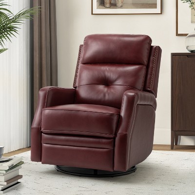 Basilio 28.74" W Tufted Genuine Leather Swivel Rocker Recliner with Nailhead Trims | ARTFUL LIVING DESIGN