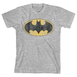 Batman Distressed Bat Logo Youth Athletic Heather Graphic Tee - 1 of 2