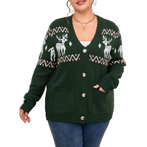 Women's Plus Size Ugly Christmas Cardigan Long Sleeve Holiday Sweaters with Cute Patterns - 1 of 4