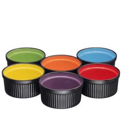 Bruntmor 12 Oz Black & Red Ceramic Ramekin Set of 4, 12 Ounces, 12