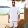 Men's 2 Pieces Cotton Linen Set Casual Long Sleeve Henley Shirts and Shorts Summer Matching Outfits - 3 of 4