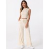 Allegra K Women's 2 Piece Crew Neck Sleeveless Crop Tank and Wide Leg Pants Summer Lounge Set - 2 of 4