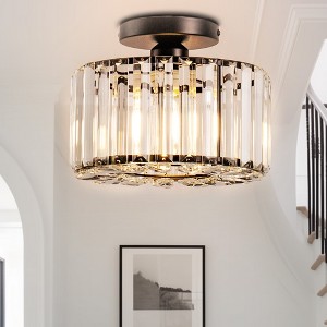 YANSUN 10 in. 1-Light Black Modern Semi-Flush Mount with Crystal Shade and No Bulbs Included - 1 of 1