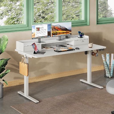 GALAXHERO 55×24 Inch Widened Electric Standing Desk, Height Adjustable Sit-Stand Workstation with with 2 Drawers,for Home Office