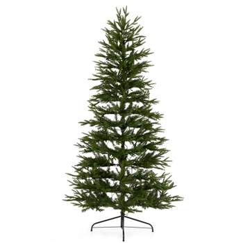 National Tree Company Feel Real Montgomery 7-Foot Clear Prelit Flat Back Half Christmas Tree with 350 White Lights & Metal Base, Hinged Easy Assembly