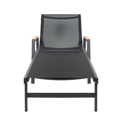 Black Aluminum Outdoor Chaise Lounges with Mesh Seating, Set of 2