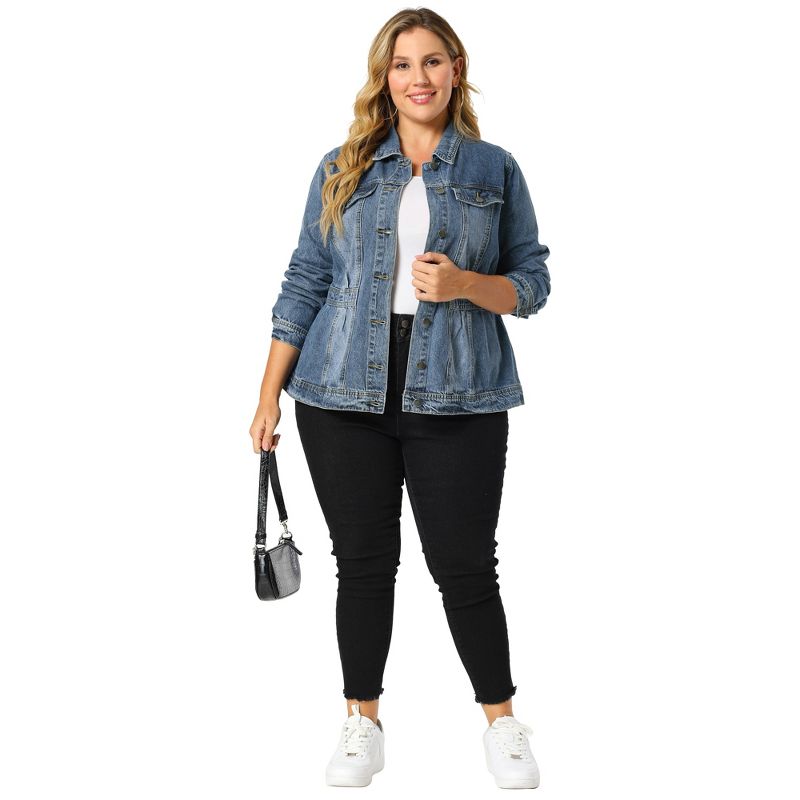 Agnes Orinda Women's Plus Size Classic Denim Washed Front Long Sleeve Casual Jean Jackets, 3 of 7