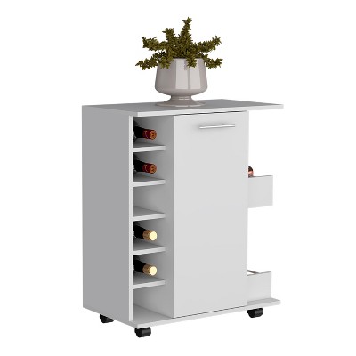 Depot E-Shop Bar Cart with 6-Built in Bottle Racks, Casters and 2-Open Side Shelves