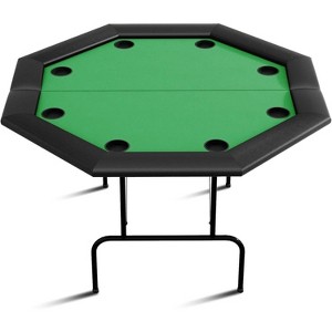 Octagon Poker Table with 8 Stainless Steel Cup Holders, Blackjack Gaming Table with Water-Resistant Cushioned Rail - 1 of 4