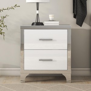 SEVOBAL Nightstands Elegant High Gloss Mirrored Bedside Table with 2 Drawers and Metal Handles for Bedroom Storage, White, 22.4"*15.7"*23.6" - 1 of 4