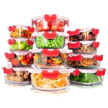 SereneLife 24-Piece Food Glass Storage Containers - Superior Glass Food Storage Set 11 To 35 Oz. Capacity, Red