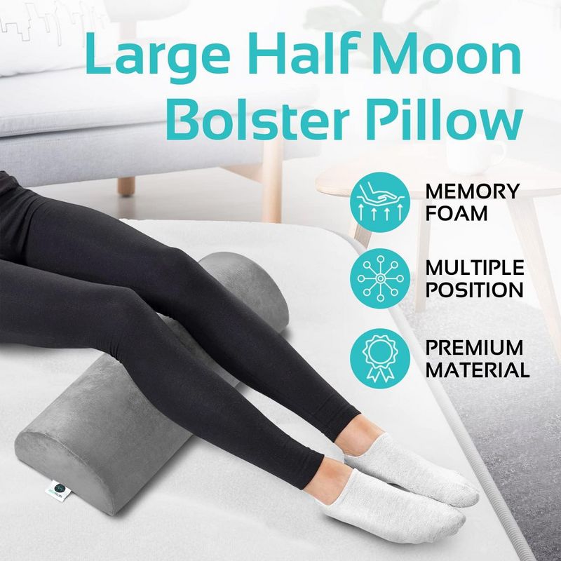 AllSett Health 2 Pk Large Half Moon Bolster Pillow for Legs, Knees, Back and Head, Lumbar Support Pillow for Bed, Semi Roll for Ankle and Foot, 2 of 7