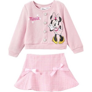 Disney Mickey Mouse & Friends Toddler Girl Pearl Button  Top and Bottom Sets Knit Top & Tweed Skirt 2T Pink 2 PCS - 1 of 4