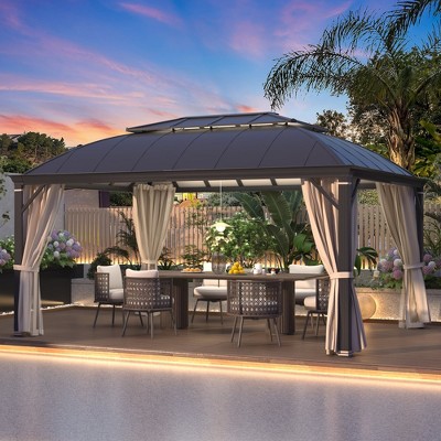 EROMMY 12'x16' Hardtop Aluminum Patio Gazebo with Curtains