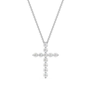 GILDED 1 cttw Lab Grown Diamond and Sterling Silver & 14KT Gold Plated Silver Cross Pendant with an 18 Inch Spring Ring Clasp Cable Chain - 1 of 4