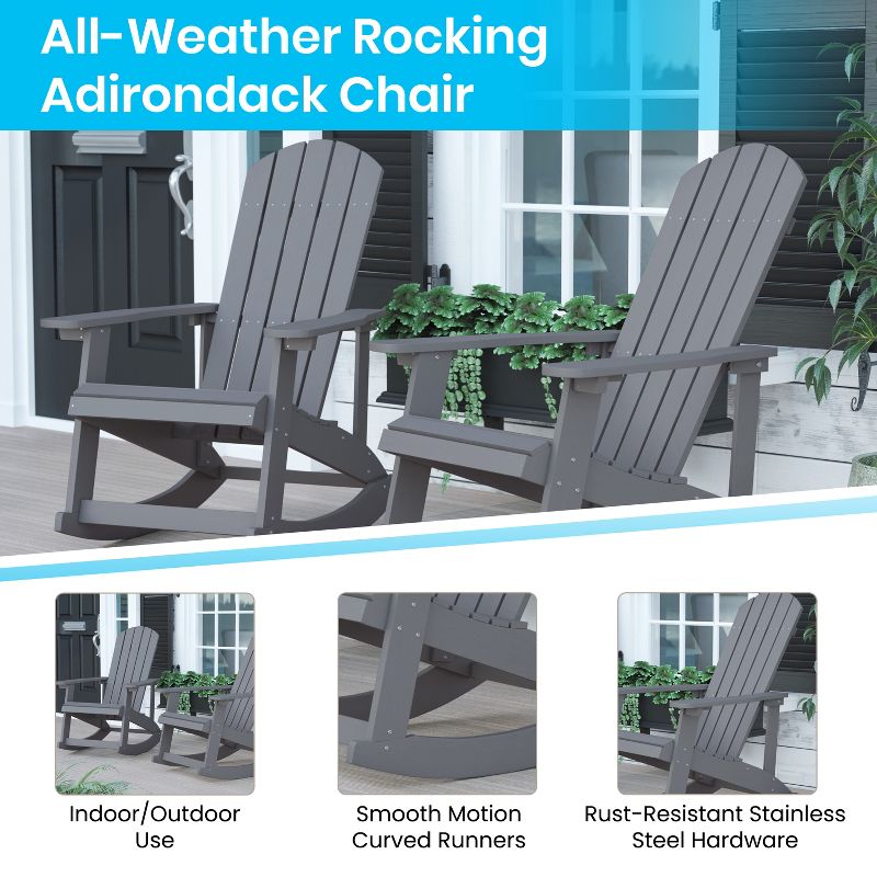 Emma and Oliver Set of 2 All-Weather Poly Resin Adirondack Rocking Chairs with Cushions, 4 of 9