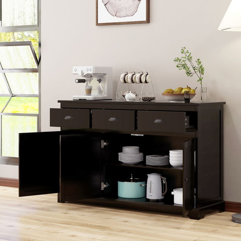 Costway Sideboard Buffet Cabinet Console Table Kitchen Storage Cupboard w/3 Drawers Brown, 4 of 11