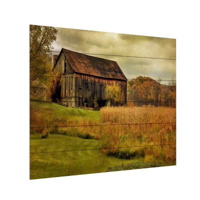 Lois Bryan 'old Barn On Rainy Day' Wood Slat Art-18x22 : Target