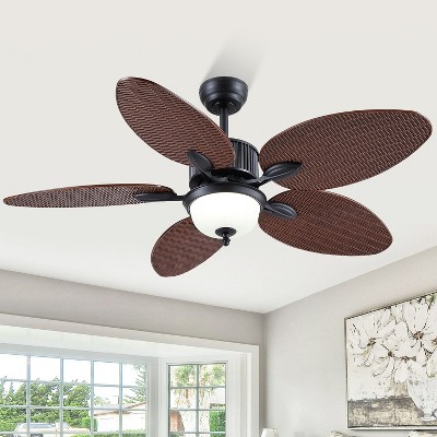 50 Inch Tropical Ceiling Fan with Light and Remote Glass Light Cover Palm Leaf Blades