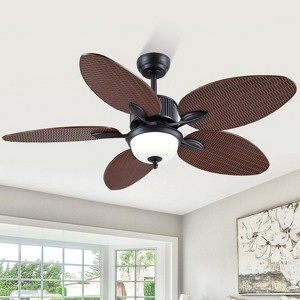50 Inch Tropical Ceiling Fan with Light and Remote Glass Light Cover Palm Leaf Blades - 1 of 4