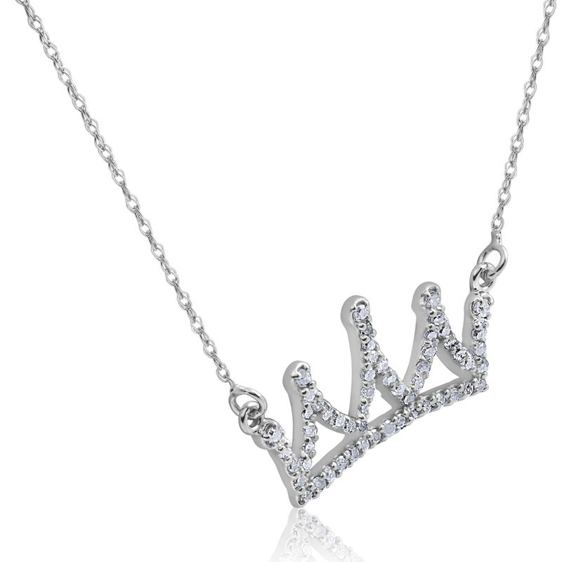 Pompeii3 14kt White 1/6ctW Diamond Petite Crown 16.45" Necklace, 2 of 5