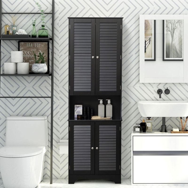 HOMCOM Tall Narrow Bathroom Storage Cabinet with Doors and Shelf Adjustability, Freestanding Bathroom Linen Cabinet, Bathroom Floor Cabinet, 3 of 7