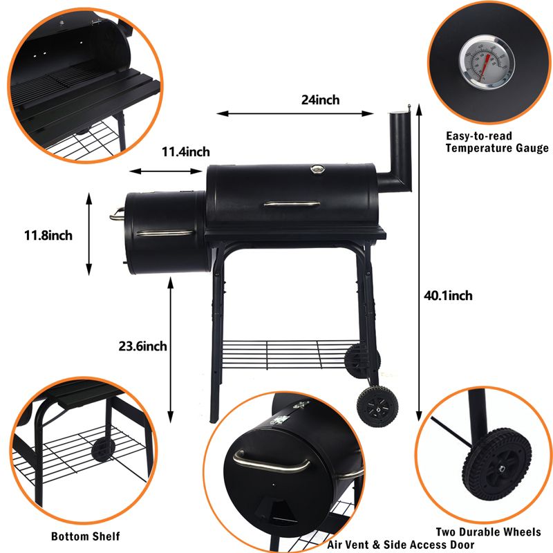 SKONYON Outdoor BBQ Grill Portable Charcoal Grill with Offset Smoker, 4 of 8