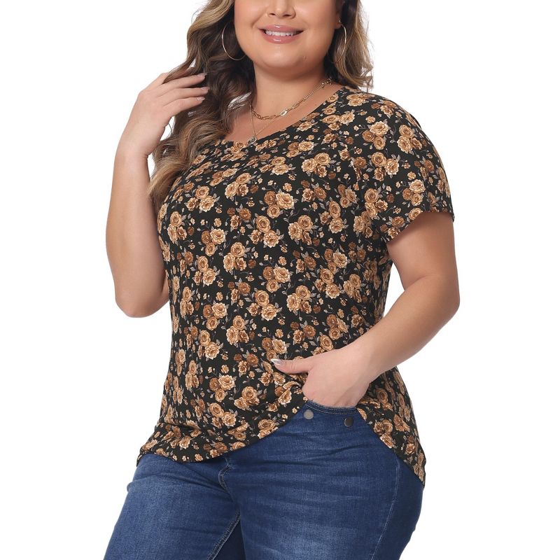 Agnes Orinda Women's Plus Size Short Sleeve Round Neck Casual Country Floral Printed Basic Tops, 1 of 6