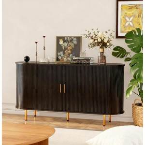 Fluted Side board, Buffet Cabinet, Tambour Sliding Doors Coffee Bar| TV Stand Power Outlet Media Console - 1 of 4