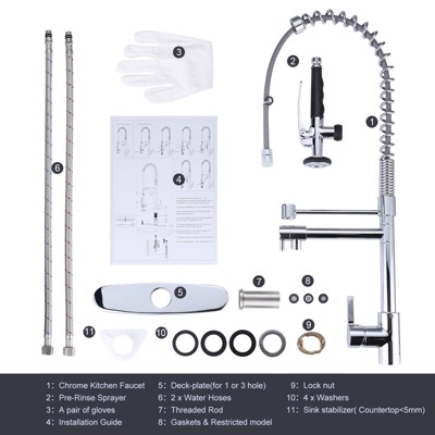 Chrome Commercial Single-Handle Pull Down Sprayer Kitchen Faucet