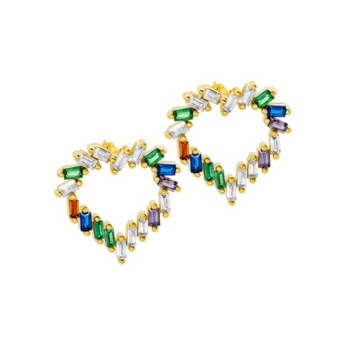 Adornia 14k Gold Plated Rainbow Baguette Open Heart Studs Earrings - image 1 of 4