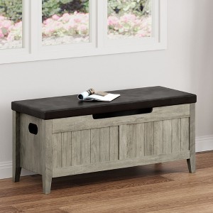 Storage Bench 39.4” Wooden Chest Storage Box with 2 Safety Hinges, Large Entryway Benches with Flip-Top, for Living Room, Bedroom, Easy Assembly - 1 of 4