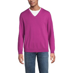 Lands' End Men's Fine Gauge Cotton V Neck Sweater - 1 of 3